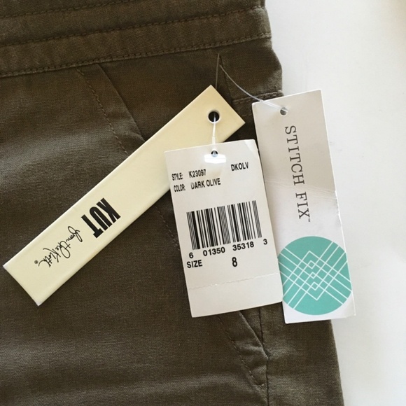 Kut from the Kloth Linen Blend Drawstring Wide Leg Ankle Pants Sz 8 Dark Olive - Picture 9 of 16